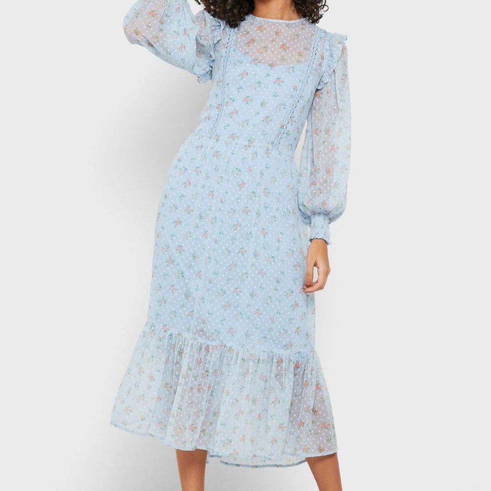 Ditsy Print Smock Dress Blue